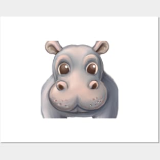 Cute Hippopotamus Drawing Posters and Art